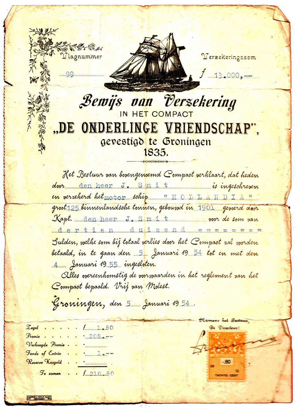 Verzekeringsbewijs 1954 